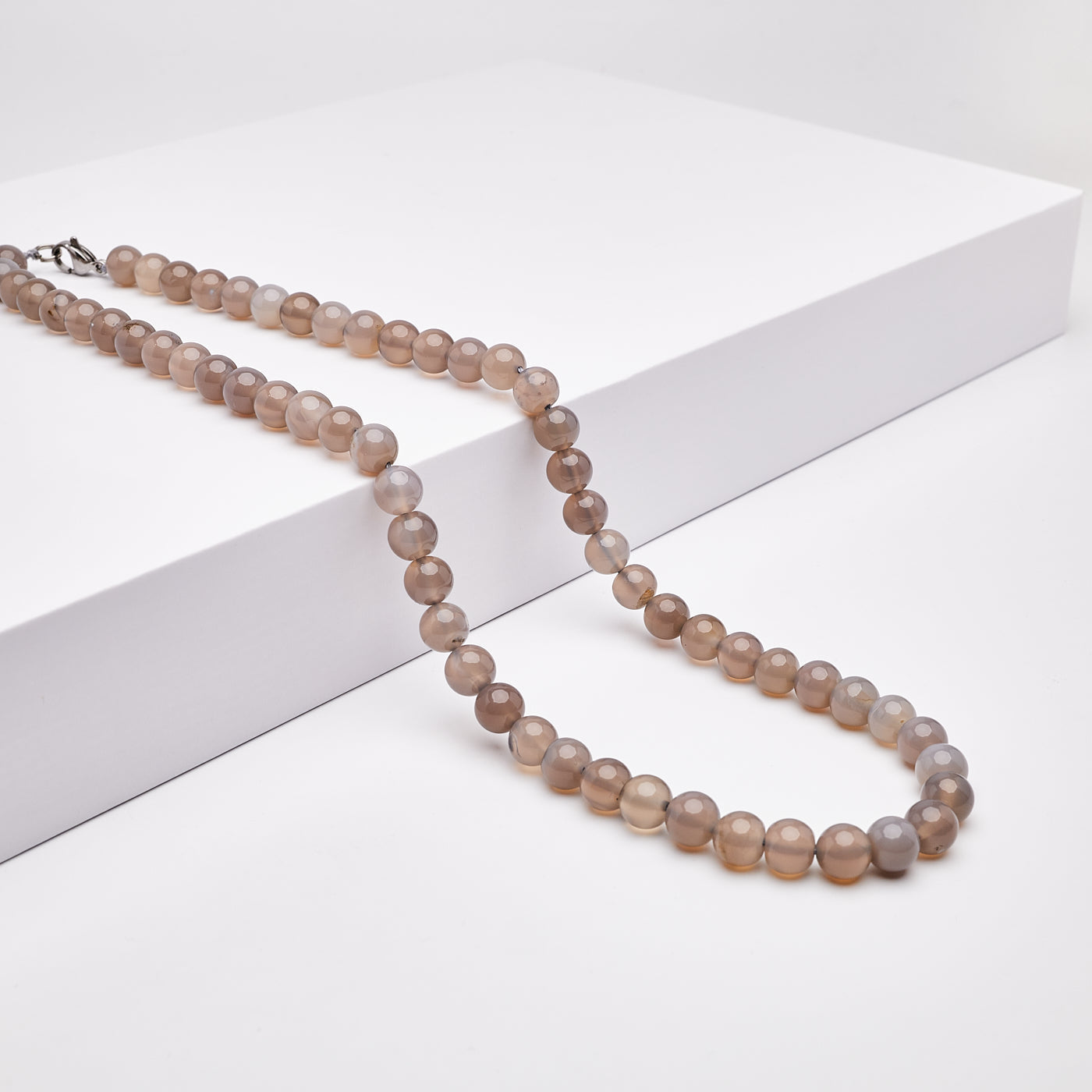 Handmade Mens Grey Agate Beaded Necklace