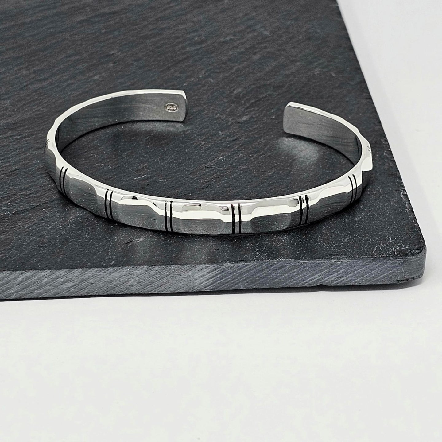 bamboo style silver bangle for men
