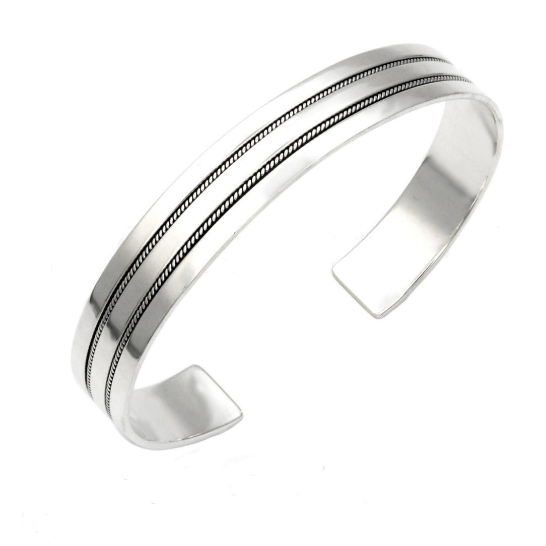 Braided silver bangle for women