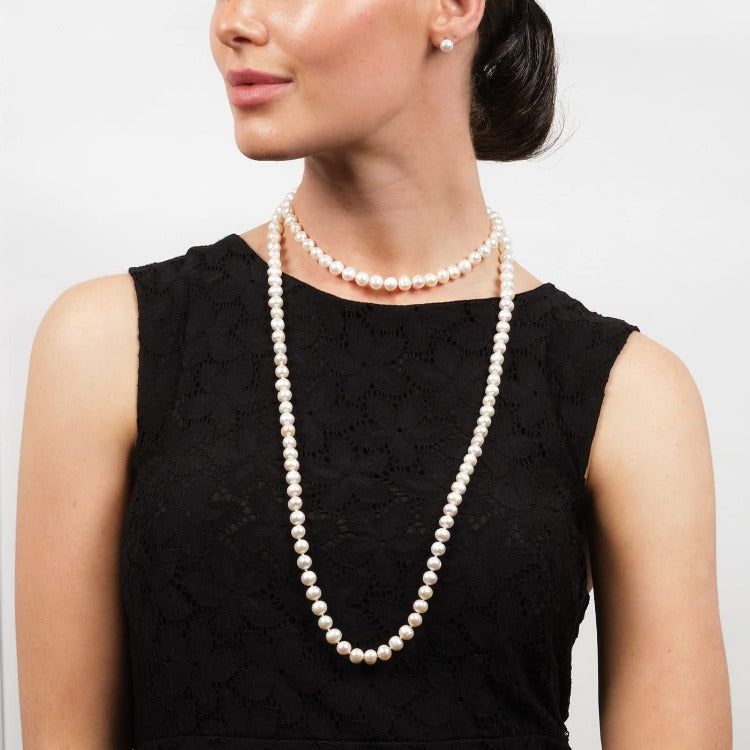 womens long white pearl necklace earrings