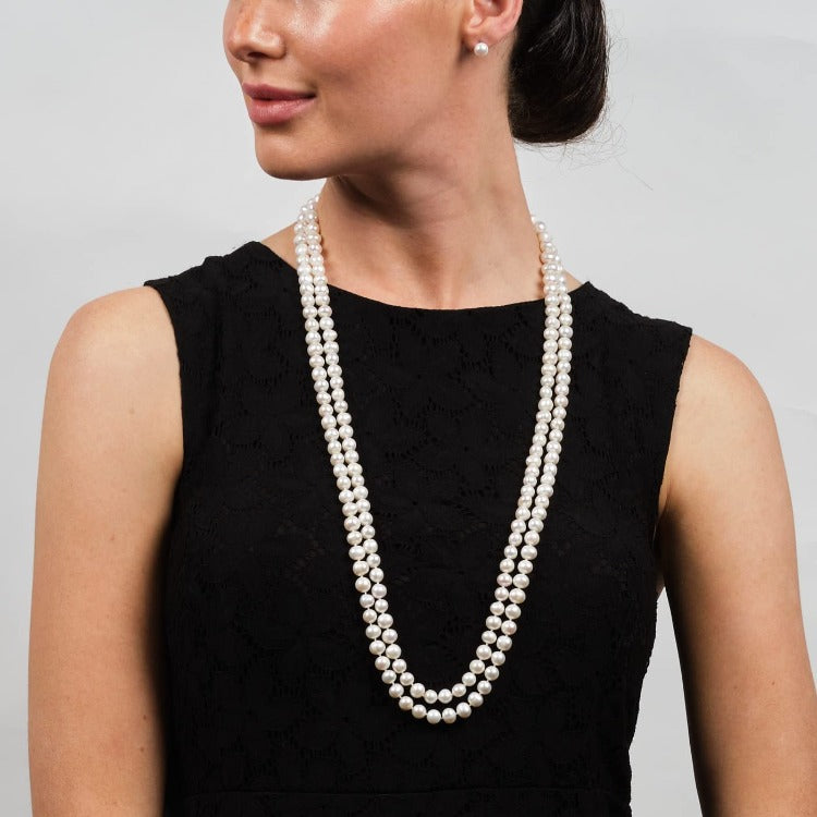 womens long white pearl necklace earrings