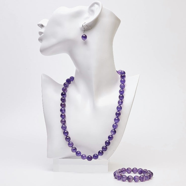 Womens purple Gemstone Necklace earring bracelet set set