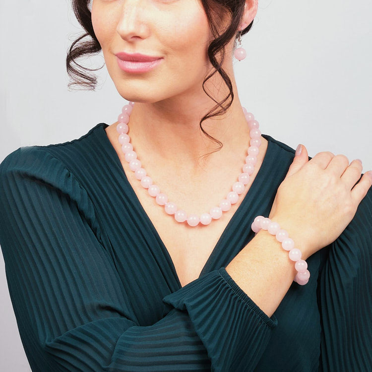 Womens light pink Gemstone Necklace, Bracelet and earrings set