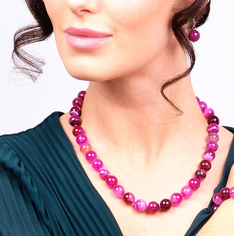 Womens Pink Gemstone Beaded Necklace