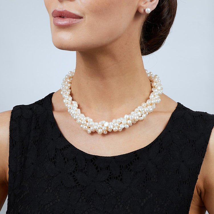 womens three strand white pearl necklace