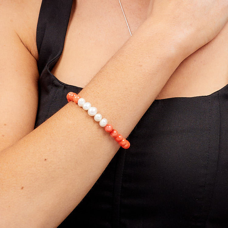 Womens Pink and White Pearl Bracelet