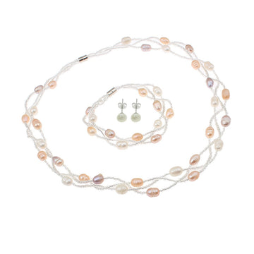 Pearl Necklace Bracelet and Earrings Womens Jewellery Set