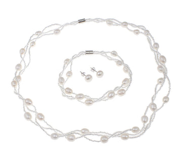 white pearl necklace set for women