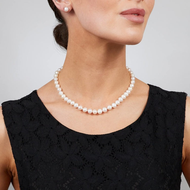 White Pearl Necklace and Earring Set for Women
