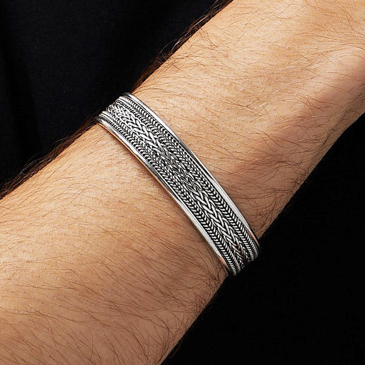 Silver Interwoven Braid Bangle for men