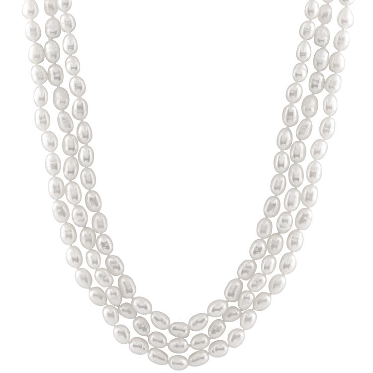 Womens White Pearl Long Necklace