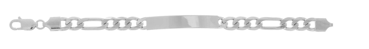 Mens ID Bracelet 7mm Figaro Chain 925 Sterling Silver Italian Made Bracelet