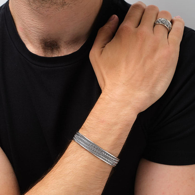 Mens Silver Bangle Bracelet