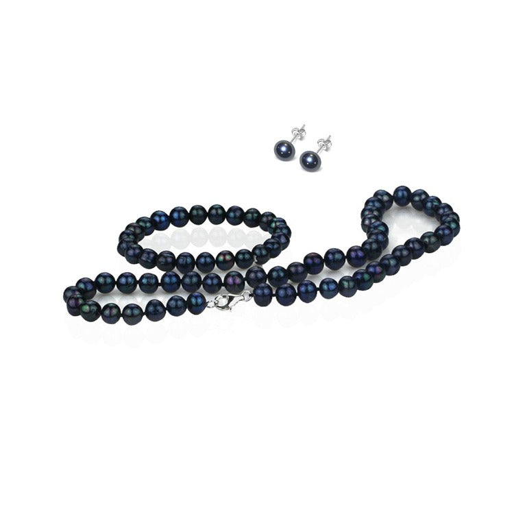 Womens black pearl jewellery set