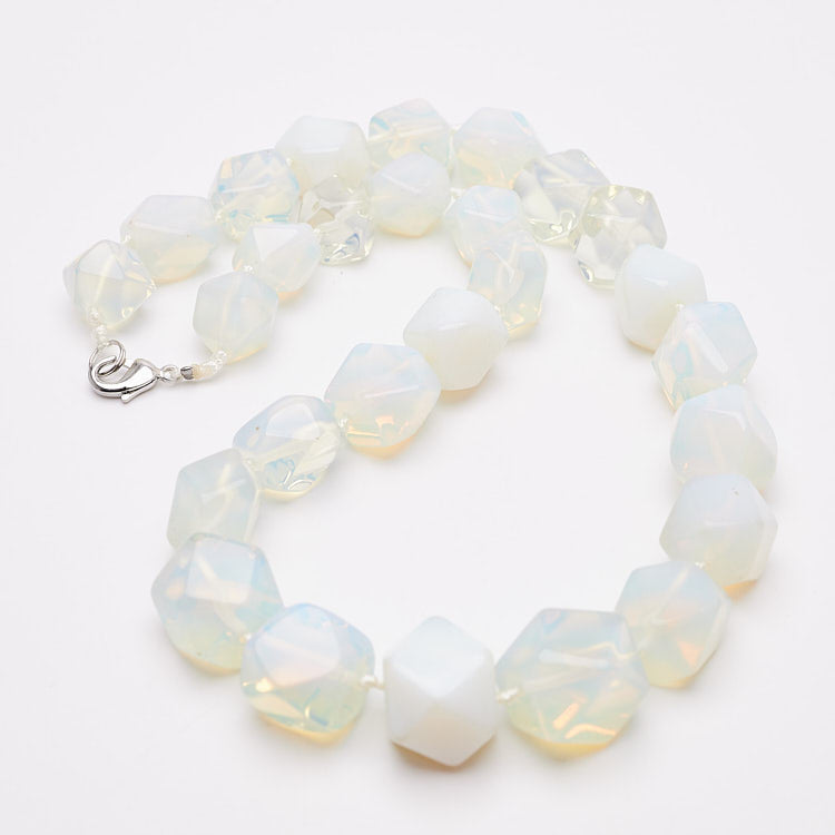 Womens Chunky Gemstone Necklace 16mm Natural Opal Handmade