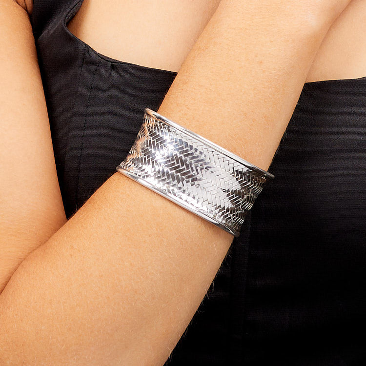 large braided silver cuff bangle for women
