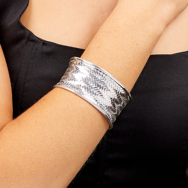 large braided silver cuff bangle for women