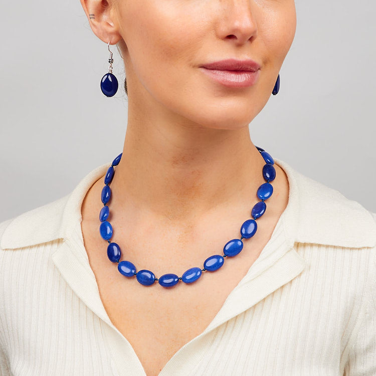 blue agate gemstone necklace for women