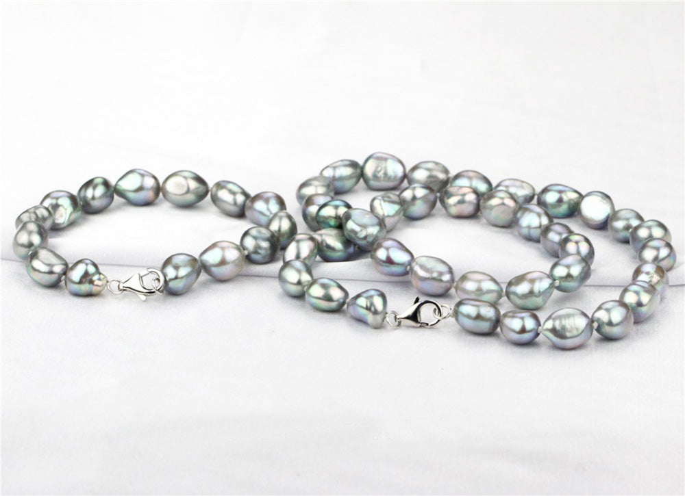Grey Pearl Necklace Bracelet earrings