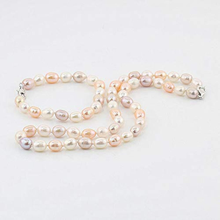 Multi Coloured Pearl Necklace, Bracelet and Earrings Set.