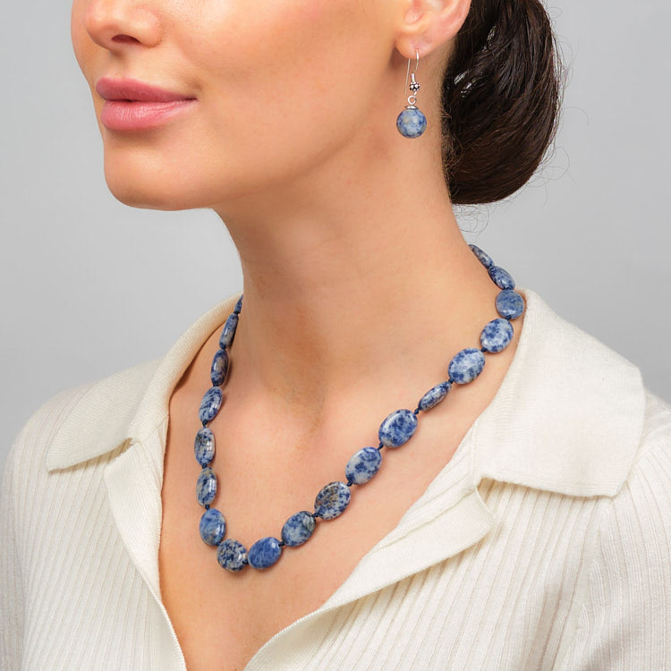 blue agate gemstone necklace for women