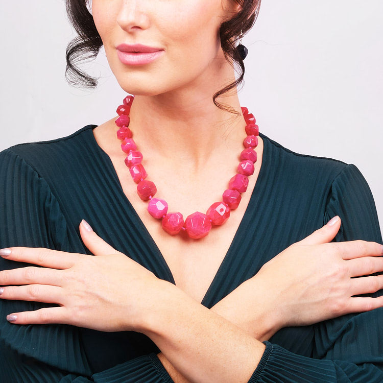 Womens Pink Agate Gemstone Necklace