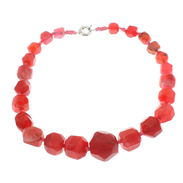 Womens Pink Agate Gemstone Necklace