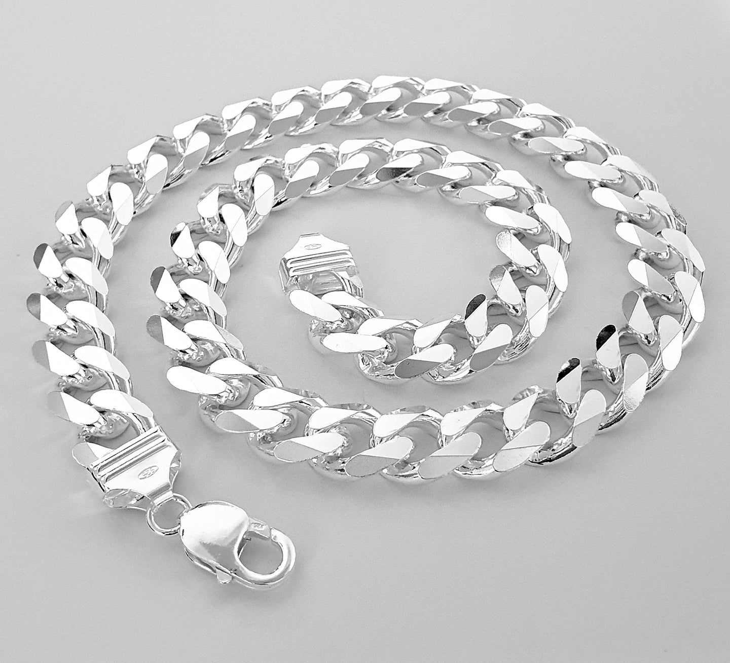 Mens 12mm Super Heavy Solid 925 Silver Italian Curb Chain