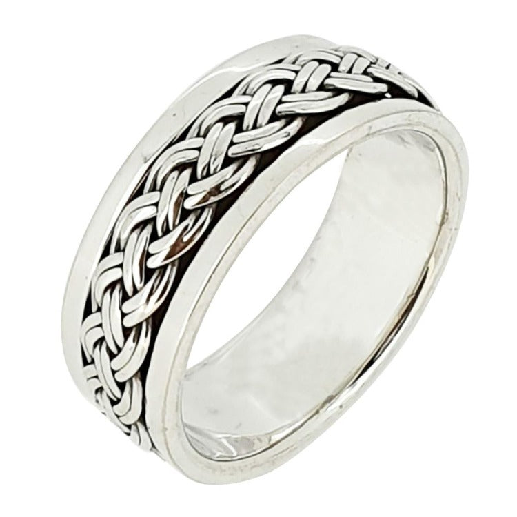 Mens silver Braided Ring, Spinning Stress Relief Ring