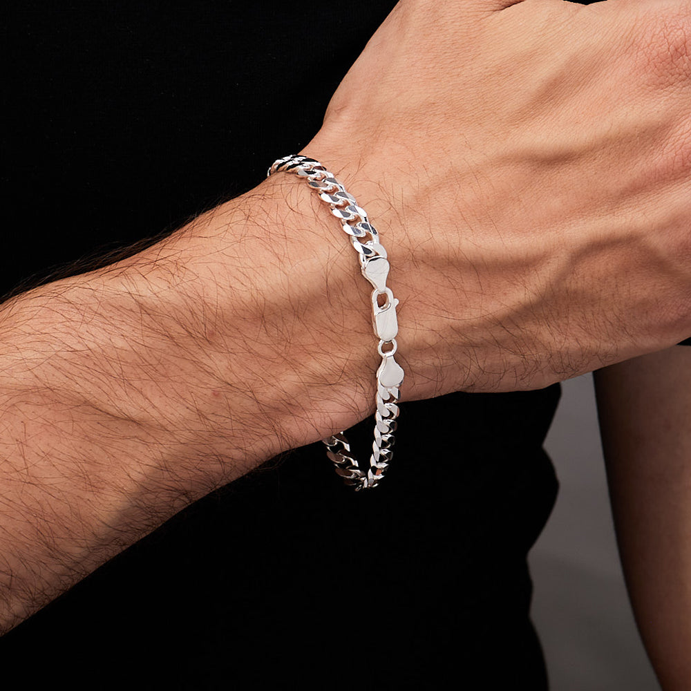 Mens Silver Bracelet - Solid 925 silver curb