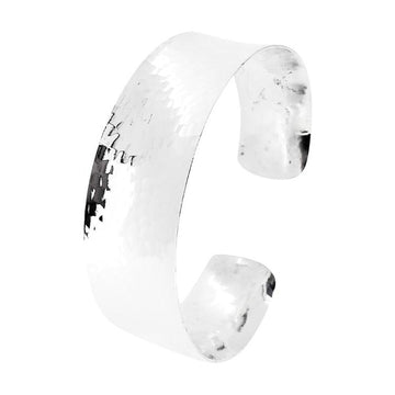 Womens Hammered Silver Cuff Bangle Bracelet