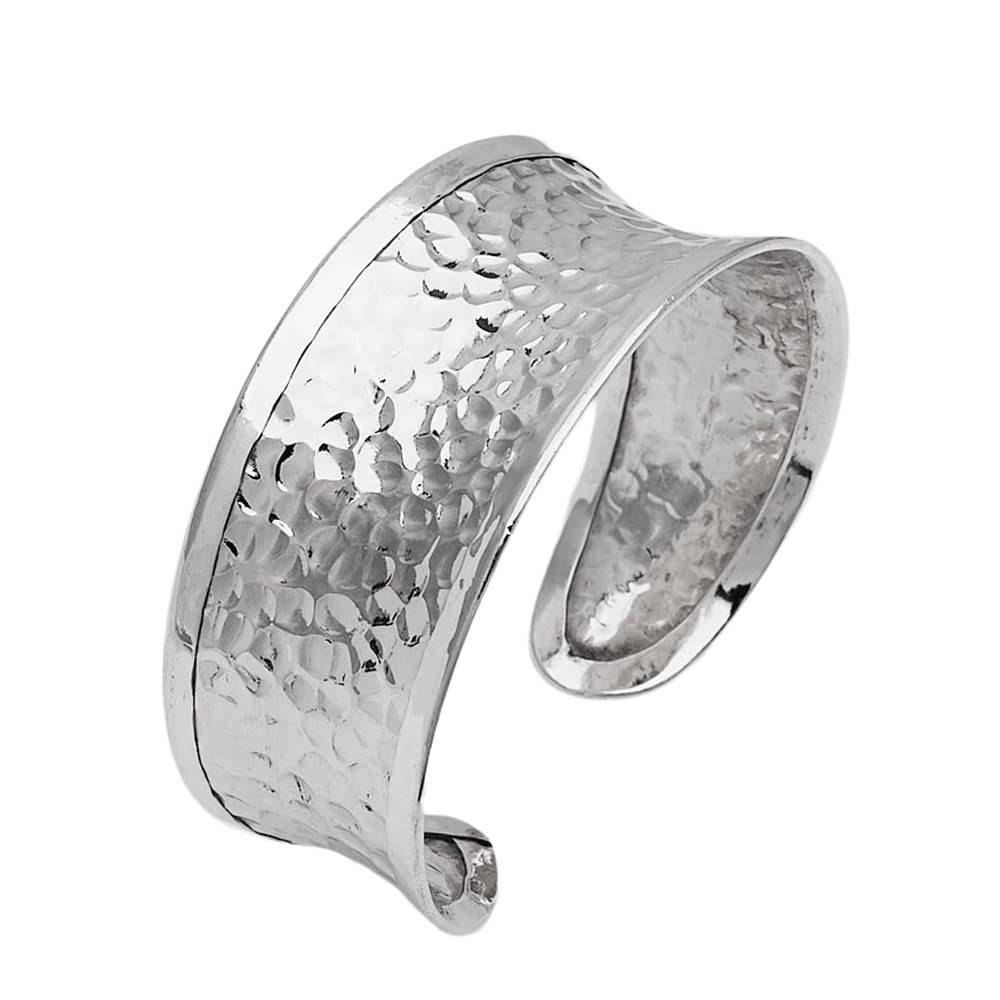 Womens Chunky Silver Cuff Bangle Hammered Sterling Silver