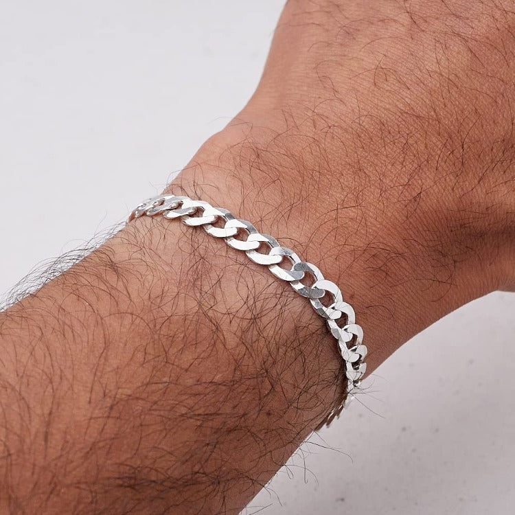 Silver Curb Chain Bracelet For Men