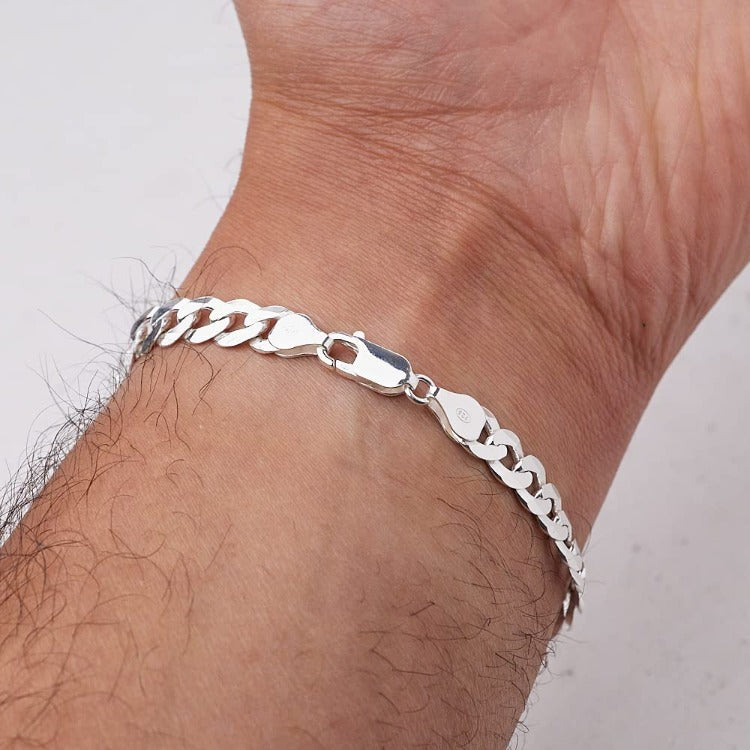 Silver Curb Chain Bracelet For Men