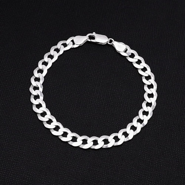 Silver Curb Chain Bracelet For Men