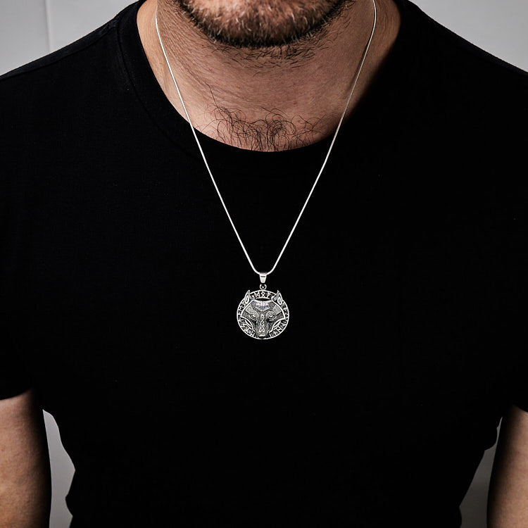 Sterling Silver Odins Wolf Viking Pendant for men and women
