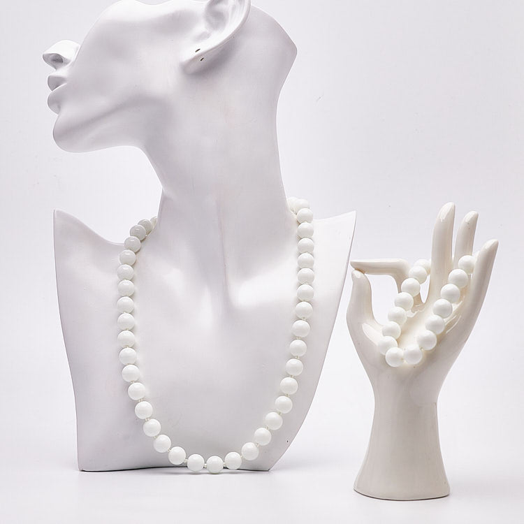 Womens white jade Gemstone Necklace bracelet and earrings set