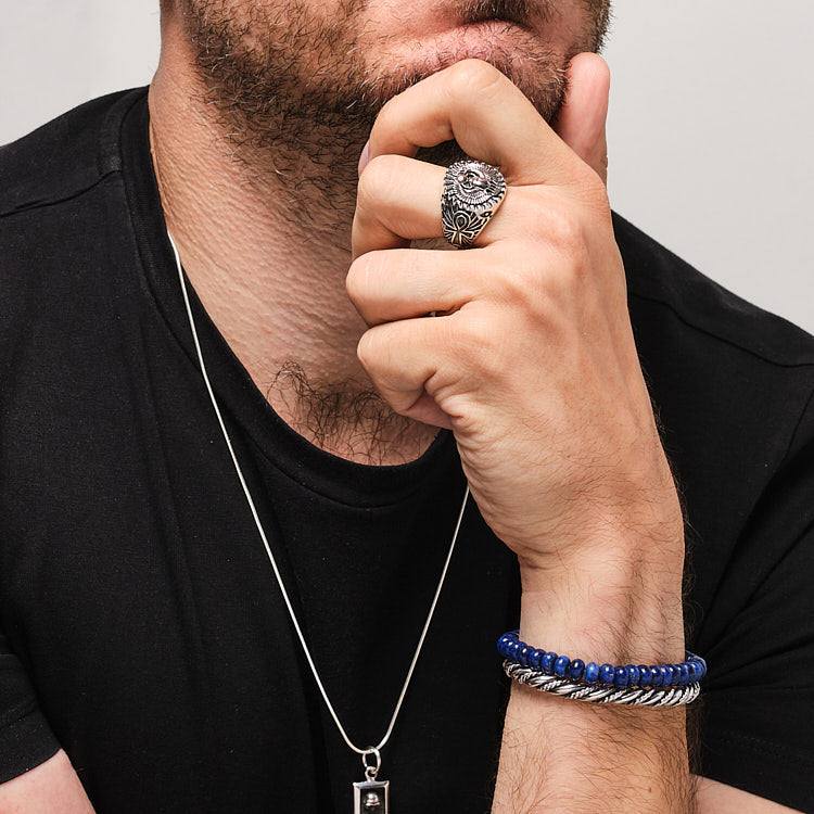 Mens Egyptian Scarab Silver Ring,