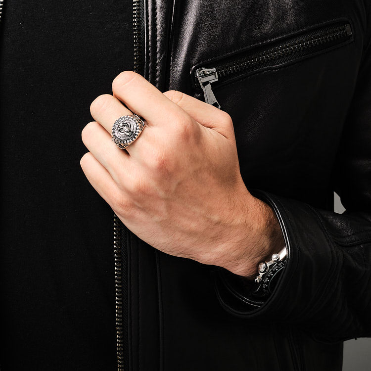 Mens Egyptian Scarab Silver Ring,