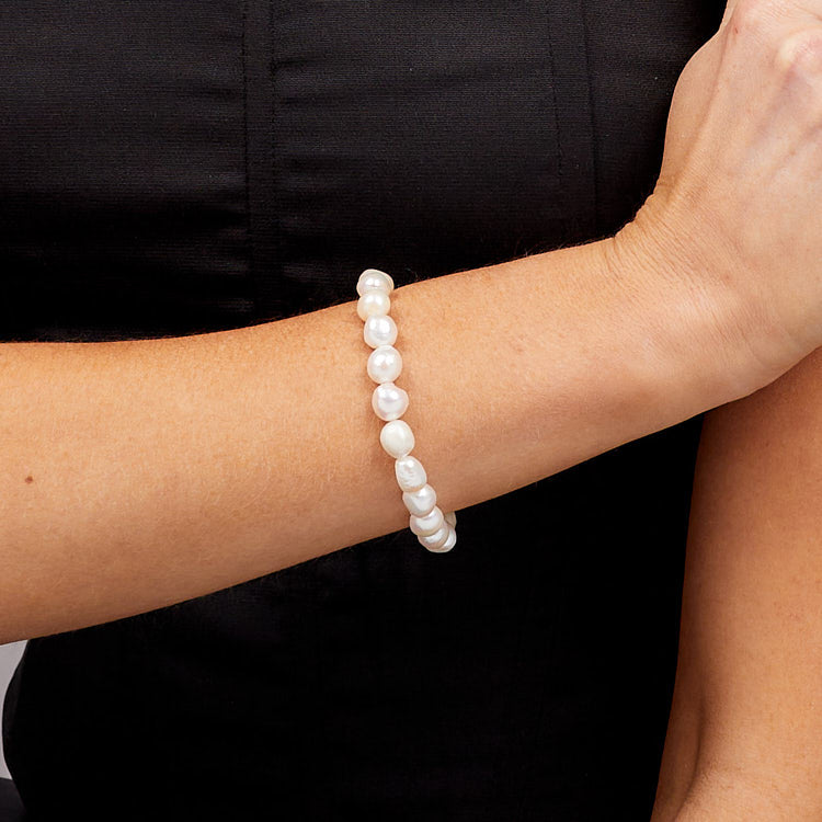 Womens Elegant Pearl Bracelet Stretchy | Large 9-10mm Baroque Freshwater Pearl Bracelet for Women and Girls