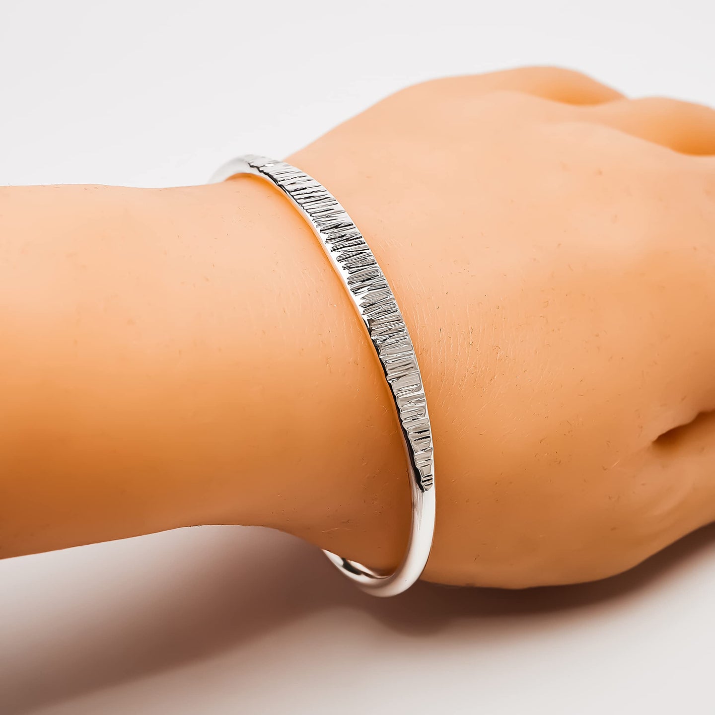 Womens Texture 925 Sterling Silver Bangle | Unique Statement Torque Bracelet – Gift for Her