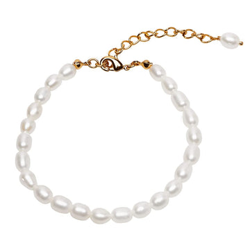 Womens White Pearl Bracelet | Handmade 4-5mm Freshwater Pearl Beaded Bracelet for Ladies and Girls