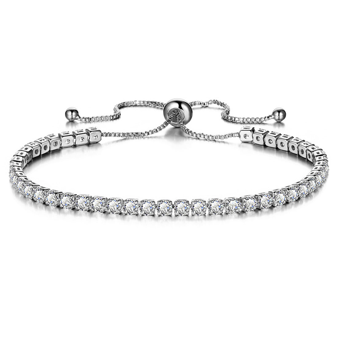 CZ Crystal Tennis Charm Bracelet for Women and Girls | Clear Cubic Zirconia Cystal Adjustable Bracelet