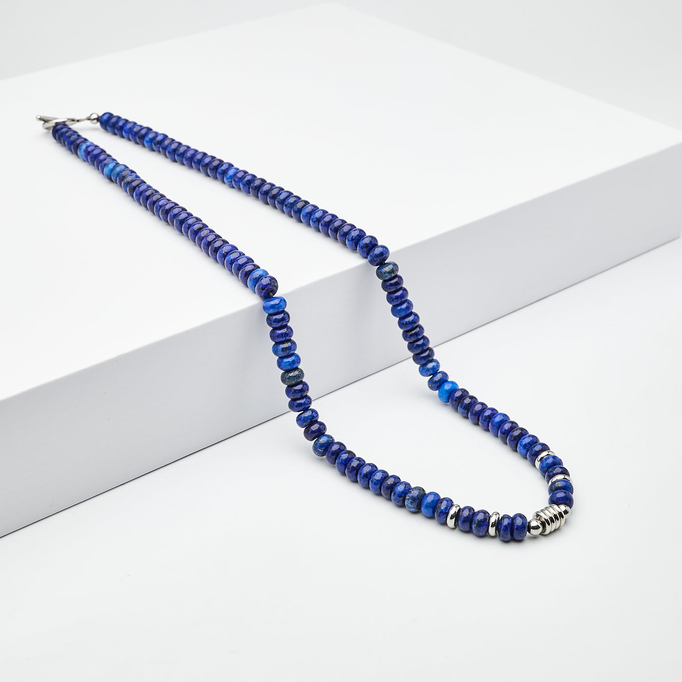 Handmade Natural Blue Rondelle Gemstone Beaded Necklace for men