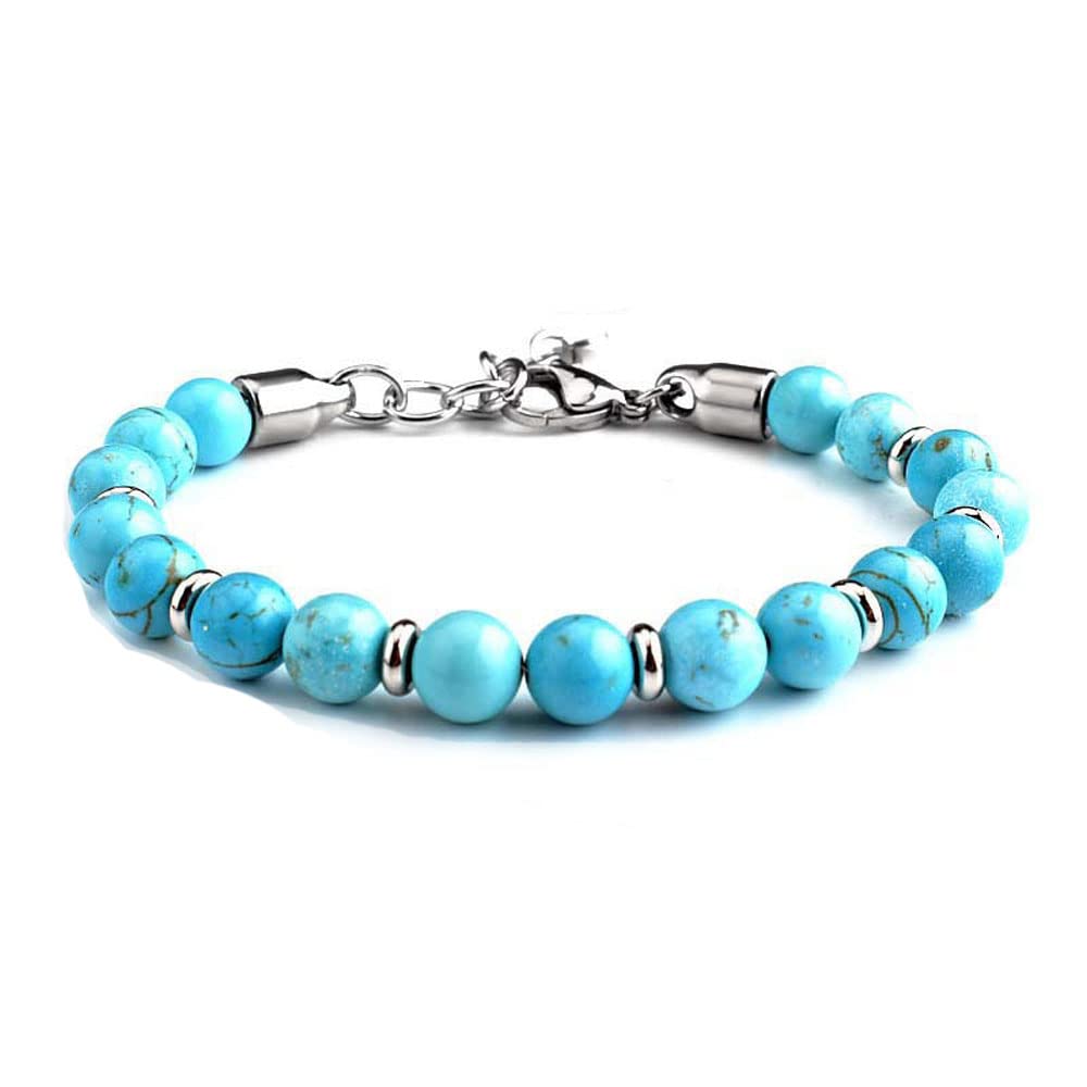 Handmade Mens Beaded Bracelet 8MM Round Beads Tigers Eye, Turquoise, Black Onyx Gemstone Bracelet for Men