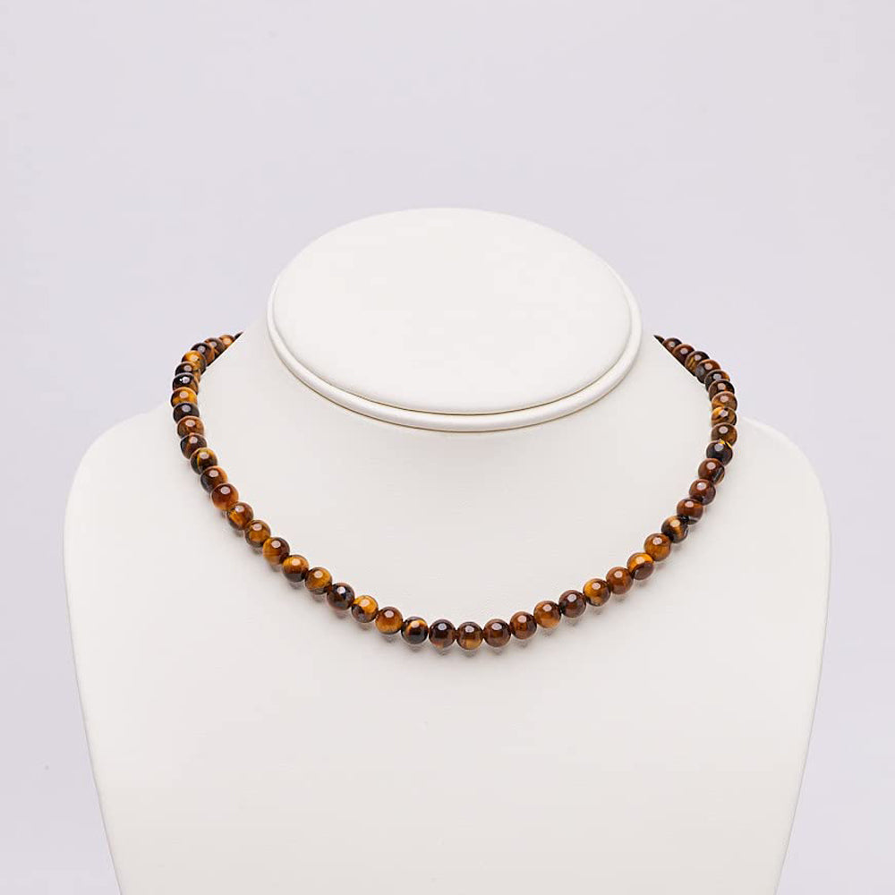 Womens Girls 6mm Beaded Gemstone Choker Necklace | Natural Gemstone Choker Necklace for Women and Girls