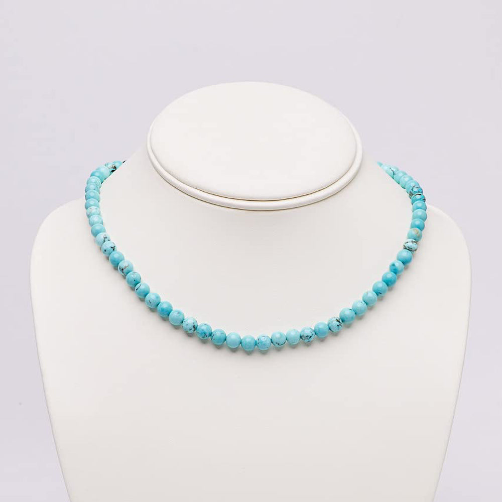 Womens Girls 6mm Beaded Gemstone Choker Necklace | Natural Gemstone Choker Necklace for Women and Girls