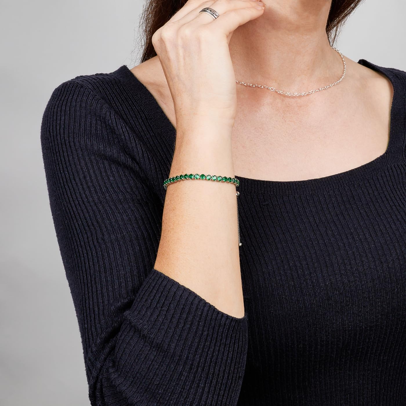 Womens CZ Crystal Tennis Charm Bracelet | Green Emeral Cubic Zirconia Cystal Adjustable Bracelet for Girls