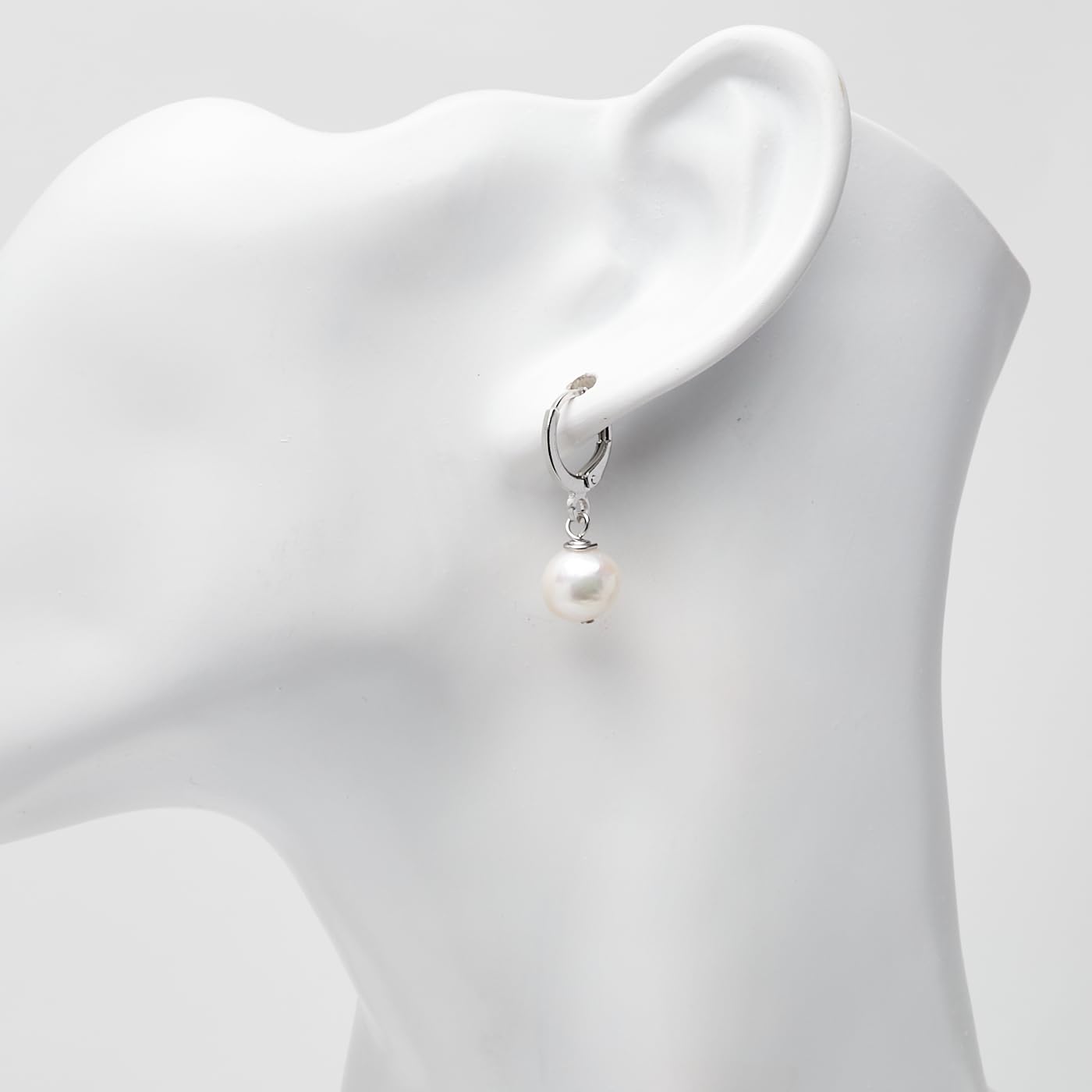 Single Pearl Earrings For Men | 9-10mm White Freshwater Pearl Drop Hoop Earrings