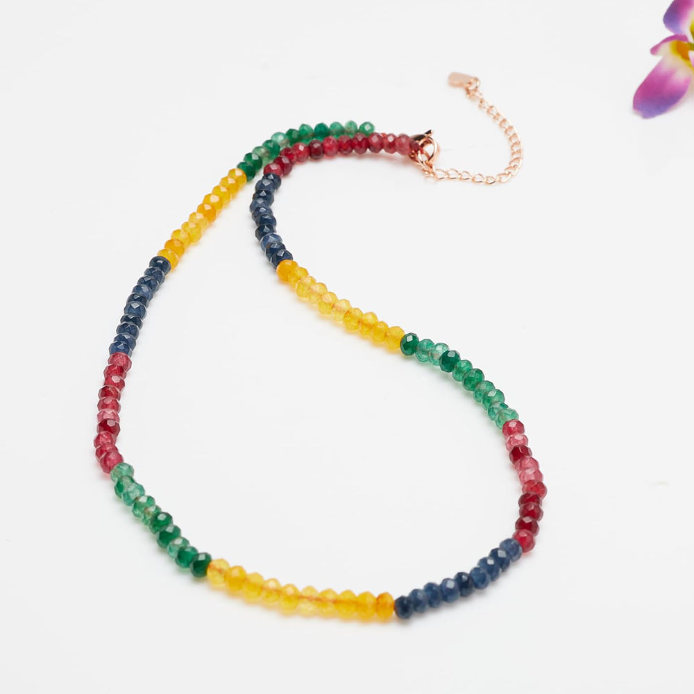 Womens 4mm Multicoloured Gemstone Choker